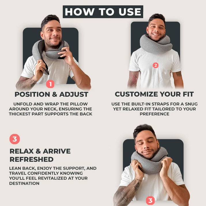 Travel Pillows for Airplanes, Premium Memory Foam Travel Pillow, 360º Ergonomic Design, Asymmetrical Sides, Travel Bag Included, Washable Cover